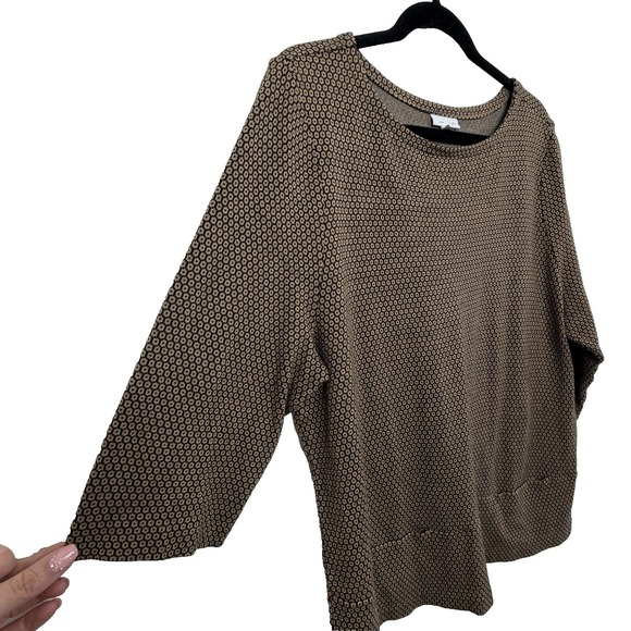 J Jill Tunic XL Camel & Black Geometric 3/4 Sleeve Workwear Capsule Wardrobe - Picture 5 of 15